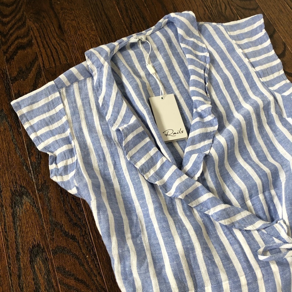 *NWT* Rails Women’s XS Light Blue/White Linen-Blend Louisa Juneau Stripe Dress - Picture 4 of 14